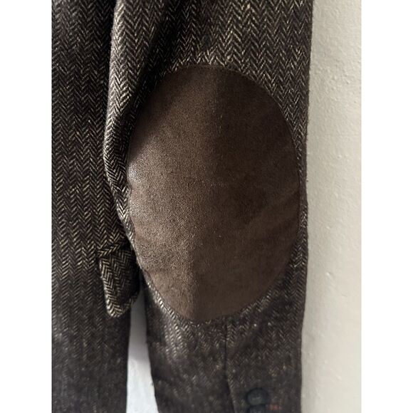 Vintage Herringbone Blazer Brown Elbow Patches Sz 6 Equestrian Dark Academia - Picture 6 of 8